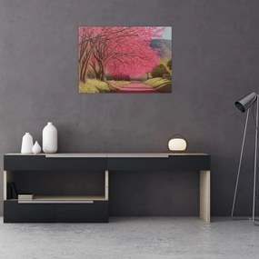 Tablou pe sticlă cu copaci înfloriți (70x50 cm)