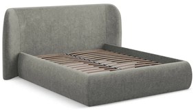 Pat matrimonial gri tapițat cu spațiu de depozitare cu somieră 160x200 cm Hauke – Makamii