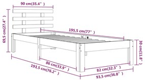 Cadru de pat Single 3FT, maro miere, 90x190 cm, lemn masiv maro miere, 90 x 190 cm