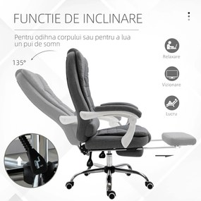 Vinsetto Scaun Ergonomic de Birou Reglabil cu Suport pentru Picioare, Spătar Înalt și Brațe, 65x70x115-123 cm, Gri | Aosom Romania