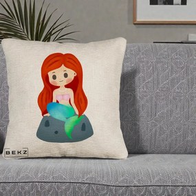 Perna Personalizata Sirena Kawaii Roscat, 40x40 cm, Bej Canapea, Husa Detasabila, Perna Inclusa, BEKZ®