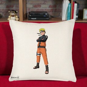 Perna Personalizata Naruto Uzumaki Portret Complet, 40x40 cm, Crem Reliefat, Husa Detasabila, Perna Inclusa, BEKZ®