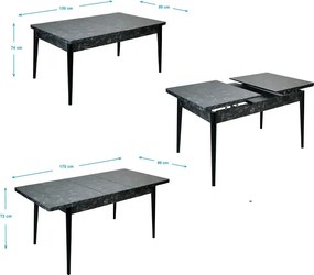 Resigilat:Masa extensibila Dining Homs marmorat negru 170 x 80 cm