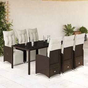 3277191 vidaXL Set bistro de grădină cu perne, 7 piese, maro, poliratan