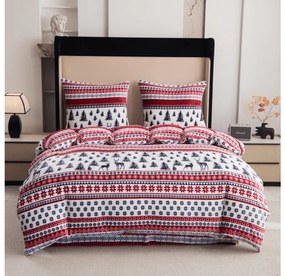 Set lenjerie cocolino TWINKLE CHRISTMAS colorat + cearsaf Cocolino microplus cu elastic SOFT 180x200 cm alb, pat dublu