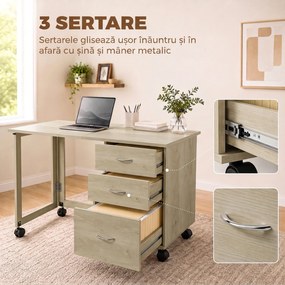 HOMCOM Birou Pliabil Con 3 Sertare, Stejar | Aosom Romania