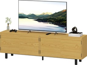 HOMCOM Comodă TV 180 cm, pentru televizoare de 208,3 cm, cu 4 uși cu deschidere prin apăsare 180x35x55,5cm lemn natural | Aosom Romania
