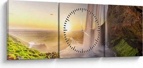 Tablou - Seljalandsfoss din spatele peșterii (cu ceas) (90x30 cm)