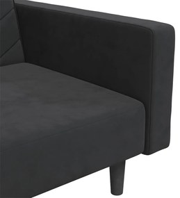Canapea extensibila 2 locuri, 2 pernetaburet, negru, catifea Negru, Cu scaunel pentru picioare