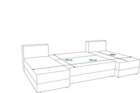 Canapea extensibila in forma de U LIVARO 305x140 cm, gri inchis