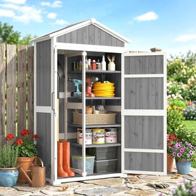 Outsunny Dulap de grădină Adăpost de grădină impermeabil cu acoperiș din metal Uși duble pentru unelte de grădină 105x55x179cm Gri | Aosom Romania