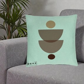 Perna Decorativa Geometric Boho Semicercuri Brun, 40x40 cm, Verde Menta, Husa Detasabila, Perna Inclusa, BEKZ®