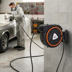 HOMCOM Tambur Automat Retractabil pentru Furtun 20 m, Montare pe Perete, Pivotant 180°, Negru și Portocaliu | Aosom Romania