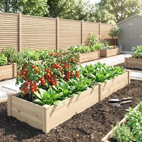 Outsunny Pat Ridicat pentru Cultivat Legume, Lada din Lemn de Brad cu Fund Deschis și Compartimente, 76x30x155 cm, Alb | Aosom Romania