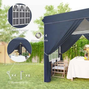 Outsunny Pavilion pop-up 2,5 x 2,5 m cu pereți laterali și geantă de transport, cort de grădină reglabil pe înălțime UPF50+, Albastru închis | Aosom Romania