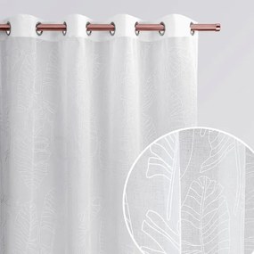 Perdea albă cu model natural, cu inele, 140 x 250 cm
