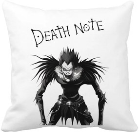 Perna Decorativa cu Deathnote, 40x40 cm, Alba, Mata, Husa Detasabila, Burduf