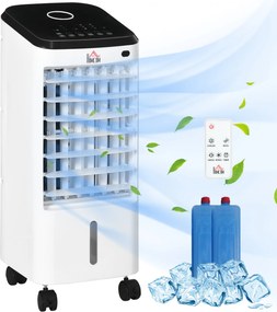 HOMCOM Răcitor Evaporativ 3-în-1, Ventilator, Umidificator cu Gheață și Dezumidificator, 3 Viteze, 3 Moduri și Telecomandă, Timer 12 Ore, 65W din ABS, 24.5x27x60 cm, Alb | Aosom Romania