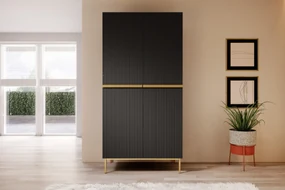 Dulap Nicole dormitor 100 cm - negru mat / picioare aurii