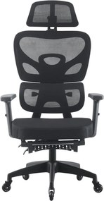 Scaun ergonomic, cotiere 3D, suport lombar adaptiv, spătar reglabil pe inaltime, tetiera 3D, suport pentru picioare, pivotant, Mesh, Negru