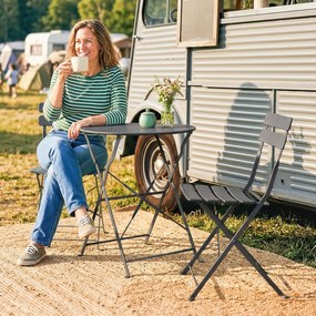 Outsunny Set bistro de grădină 3 piese Masă și 2 scaune pliante cu șipci Protecție dublă anti-rugină Negru | Aosom Romania