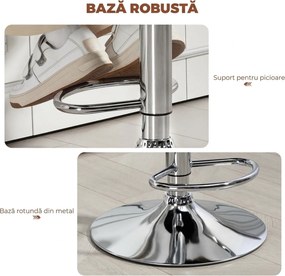HOMCOM Taburet de Bar cu Înălțime Reglabilă, Scaun Înalt din PU cu Spătar, Suport pentru Picioare, Cotiere și Șezut Moale, Structură din Oțel, Rotativ la 360°, pentru Bucătărie, Maro | Aosom Romania