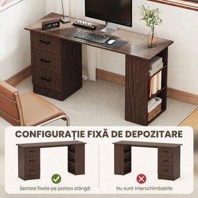 HOMCOM Birou modern cu 3 sertare și 3 rafturi pentru dormitor și birou, din lemn, 120x49x72 cm, nuc | Aosom Romania