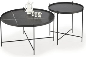 Set 2 masute cafea JULIETA, negru cu efect de marmura/negru