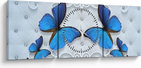 Tablou - Fluturi albaștri (cu ceas) (90x30 cm)