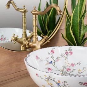 Lavoar FELICIA pentru blat, ceramică, Ø 42,5 cm, model floral - REA-U7504