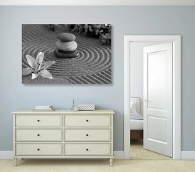 Tablou Zen grădină și pietre în nisip în design alb-negru