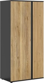 Dulap LUEN, stejar/negru, PAL laminat, cu 2 usi, 95x55x196 cm