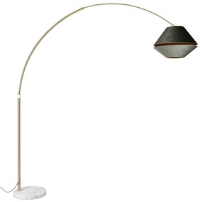 Lampă arcuită din alamă cu abajur dublu din catifea albă și verde - XXL