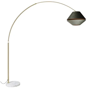 Lampă arcuită din alamă cu abajur dublu din catifea albă și verde - XXL