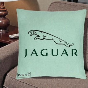 Perna Personalizata cu emblema Jaguar, 40x40 cm, Verde Menta, Husa Detasabila, Perna Inclusa, BEKZ®