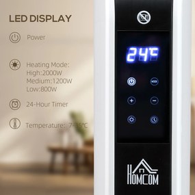 HOMCOM Termosifon Electric cu 3 Moduri, Temporizator, Termostat și Ecran Tactil LED, 60x18,5x39,5 cm, Alb | Aosom Romania