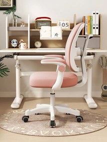 Scaun ergonomic pentru copii, spatar reglabil inaltime, rotativ, Roz
