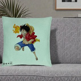 Perna Personalizata One Piece Luffy Gear Second Foc, 40x40 cm, Verde Menta, Husa Detasabila, Perna Inclusa, BEKZ®