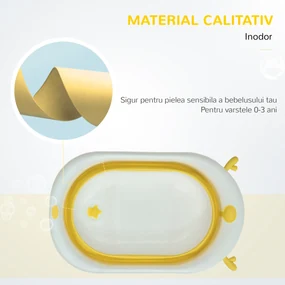 HOMCOM Cadă Pliabilă pentru Bebeluși 0-3 Ani, cu Indicator de Temperatură și Pernuță, Alb, 81.5x50.5x23.5 cm, Design Ergonomic | Aosom Romania