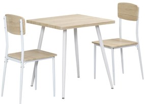 Homcom Set Tavolo con 2 Sedie da Pranzo in Legno e Metallo, Bianco