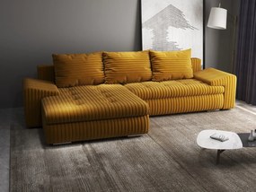 Colțar extensibil dumonde cu ladă de depozitare si sezut confortabil din spuma high-density, Leonardo Ambience Mustar 260x185 cm
