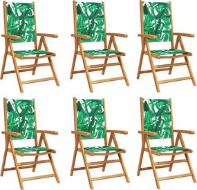 vidaXL Scaune de grădină rabatabile 6 buc., textil verde/lemn masiv