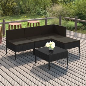 3094365 vidaXL Set mobilier de grădină cu perne, 5 piese, negru, poliratan