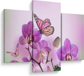 Tablou - Fluture pe flori de orhidee, liliac (90x60 cm)