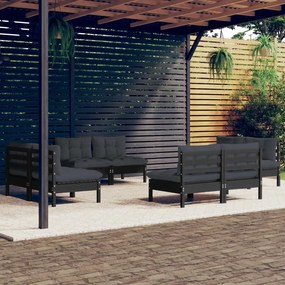 Set mobilier de gradina cu perne, 8 piese, antracit, lemn pin