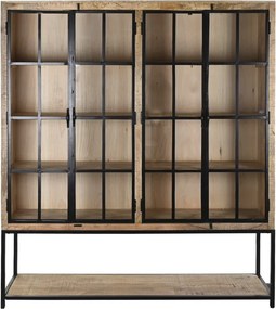 Etajeră din lemn de mango maro și metal negru, cu 4 uși și 1 raft, finisaj natural, 200 x 170 x 45 cm, „Arcole”