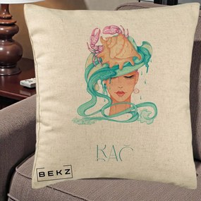 Perna Personalizata Zodie Rac, 40x40 cm, Bej, Husa Detasabila, Perna Inclusa, BEKZ®