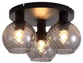 Plafoniera cu 3 becuri metal negru, sticla fumurie Radiance