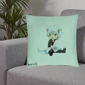 Perna Personalizata Gintama Gintoki Chibi Pisica, 40x40 cm, Verde Menta, Husa Detasabila, Perna Inclusa, BEKZ®