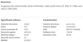 Lustra moderna cu 3 pendule ANNIKA alama